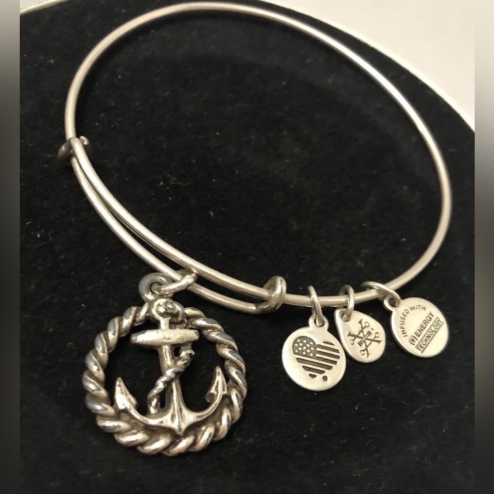Alex and Ani Nautical Anchor Charm Bangle Bracelet Rafaelian Silver Finish.